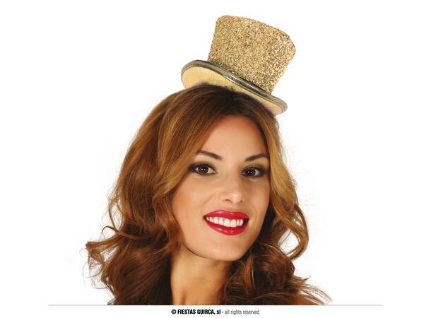 Flosshatt - Gull glitter - liten 1 Hatt m/strikk til dame 