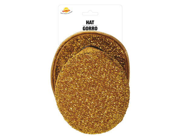Flosshatt - Gull glitter - liten 1 Hatt m/strikk til dame 