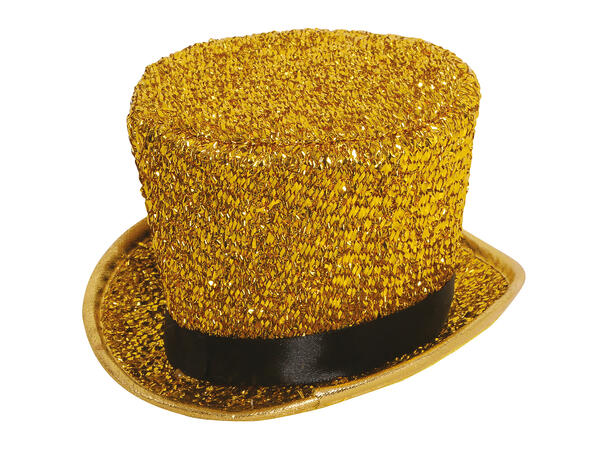Flosshatt - Gull glitter - liten 1 Hatt m/strikk til dame 