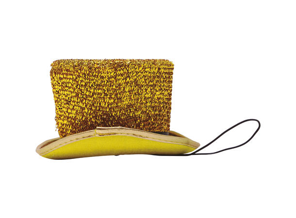 Flosshatt - Gull glitter - liten 1 Hatt m/strikk til dame 