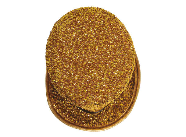 Flosshatt - Gull glitter - liten 1 Hatt m/strikk til dame 