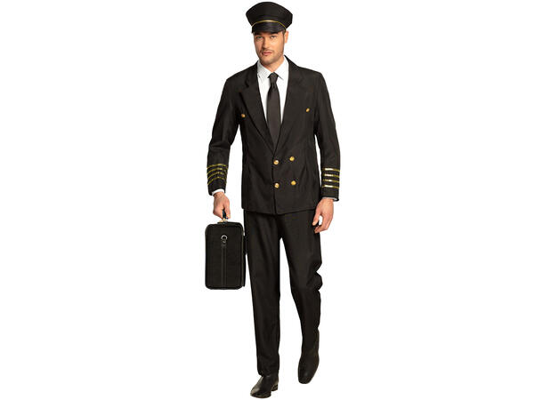 Flykaptein - Sort/gull 1 Herrekostyme - Str 50-52 
