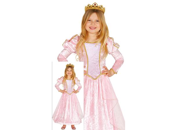 Fløyelsprinsesse - Rosa - lang kjole 1 Barnekostyme til jente - Str 5-6 År 