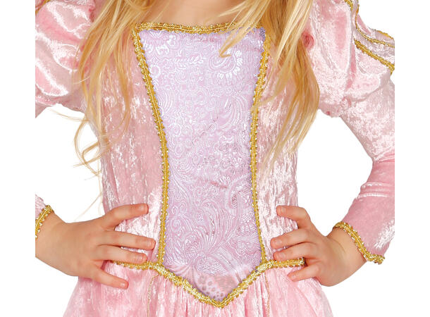 Fløyelsprinsesse - Rosa - lang kjole 1 Barnekostyme til jente - Str 5-6 År 