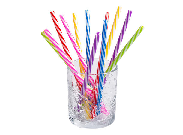 Gjenbrukbare sogerør - 6 farger 12 sugerør i plast m/børste - 21cm 