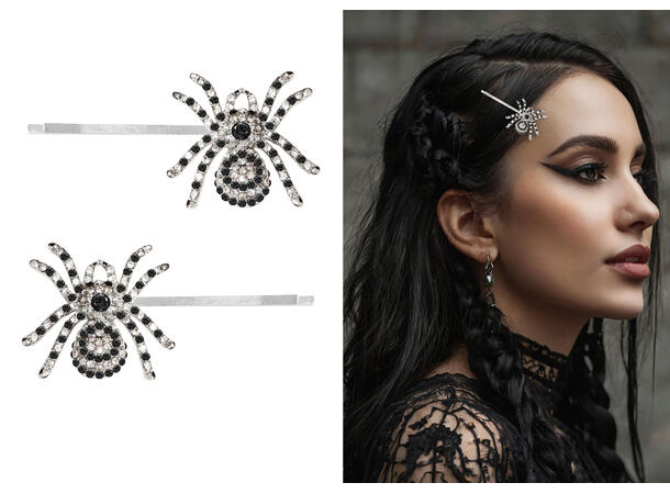 Glitrende edderkopper 2 Hårspenner i metall - 7,5cm 