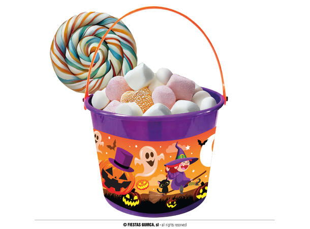 Godtebøtte - Lilla m/Halloweenmotiv 1 Godtebøtte i PVC - 18x16cm 