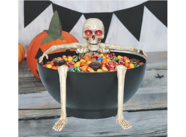 Godteskål m/lyd/lys/bevegelse - Skjelett 1 Bolle i metall/PVC - 23cm 