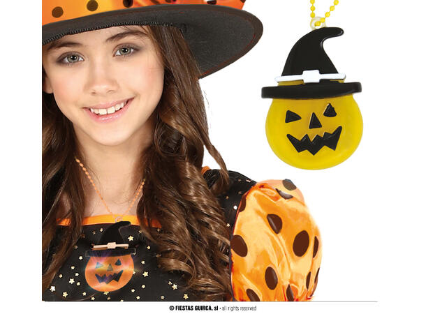 Halskjede til barn - Gresskar m/LED-lys 1 Halskjede i PVC - 5cm 