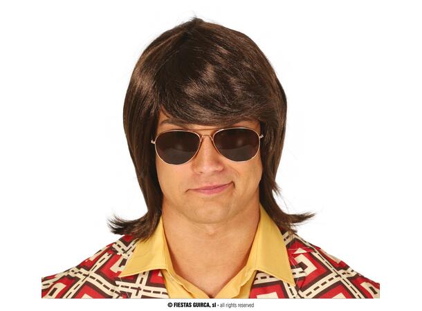 Halvlang rett parykk - Brun 1 Parykk i syntetisk hår - Herre 