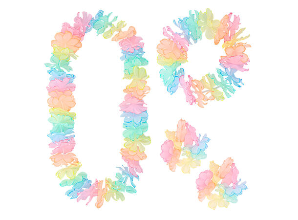 Hawaii sett - Pastellfarget Hodekrans, 2 armbånd, krans 