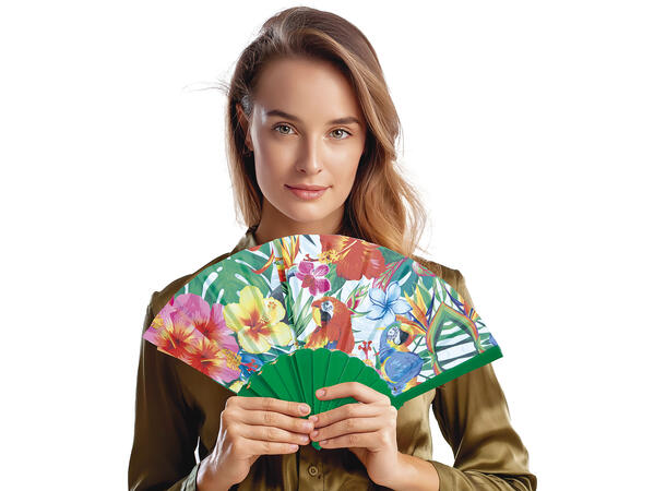 Hawaii vifte - Blomster og papegøye 1 Vifte i plast/polyester 