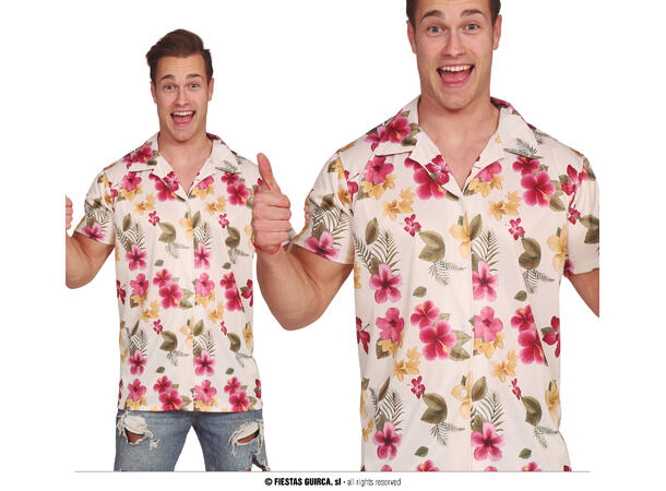 Hawaiiskjorte - Blomster - Off-white 1 Herreskjorte - STR 48-50 (M) 