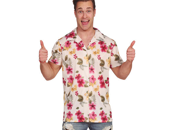 Hawaiiskjorte - Blomster - Off-white 1 Herreskjorte - STR 48-50 (M) 