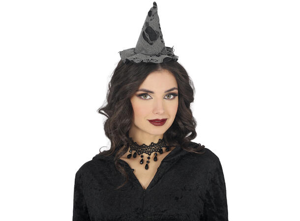 Heksehatt - mini - Grå 1 Hatt m/strikk i polyester 