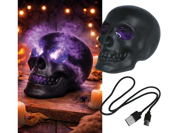 Hodeskalle med røykeffekt og lys 1 Hodeskalle m/USB-tilkobling - 15cm 