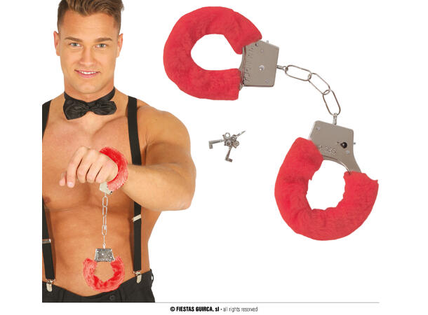 Håndjern - Rød Fløyel 1 Par håndjern  til voksen 