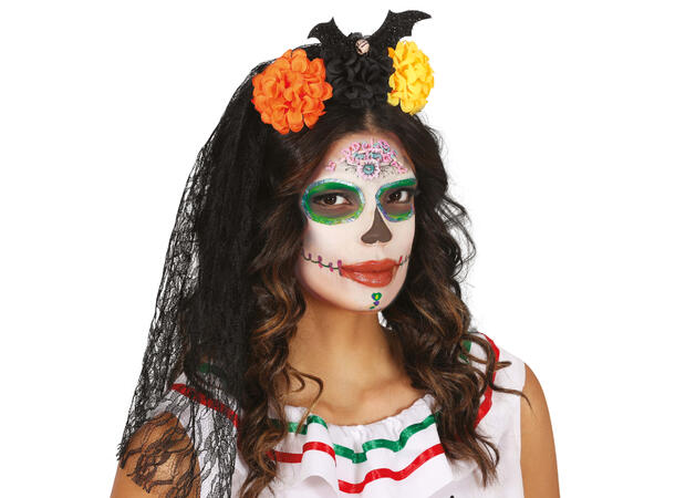 Hårbøyle med blomster og slør 1 Hårbøyle i PVC/Polyester 