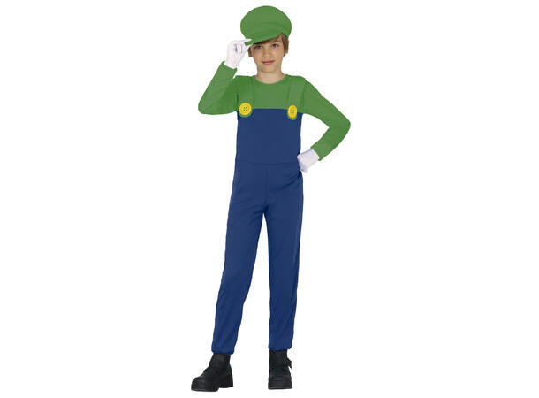 Italiensk rørlegger - Grønn 1 Barnekostyme til gutt - Str 7-9 År 