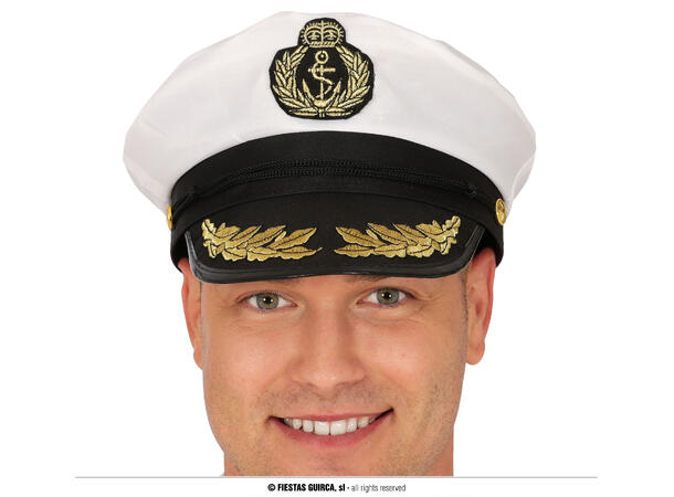 Kapteinslue - Hvit/sort 1 Hatt i polyester til voksen - Onesize 