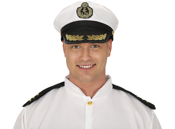 Kapteinslue - Hvit/sort 1 Hatt i polyester til voksen - Onesize 