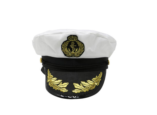 Kapteinslue - Hvit/sort 1 Hatt i polyester til voksen - Onesize 