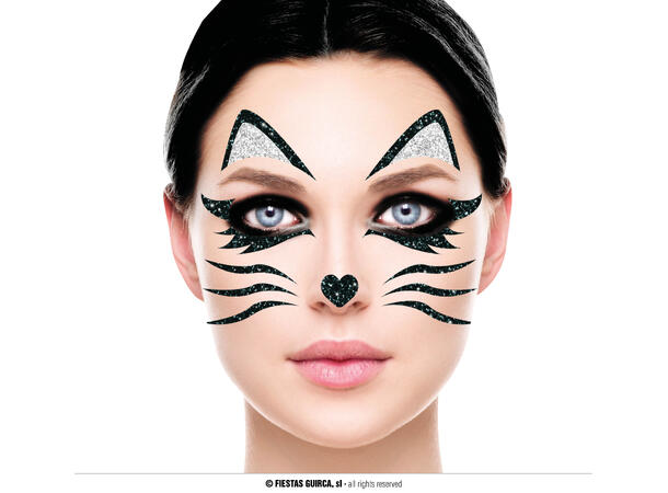 Katt - Glitter face 1 Ark m/Selvklebende maske - 13x15cm 