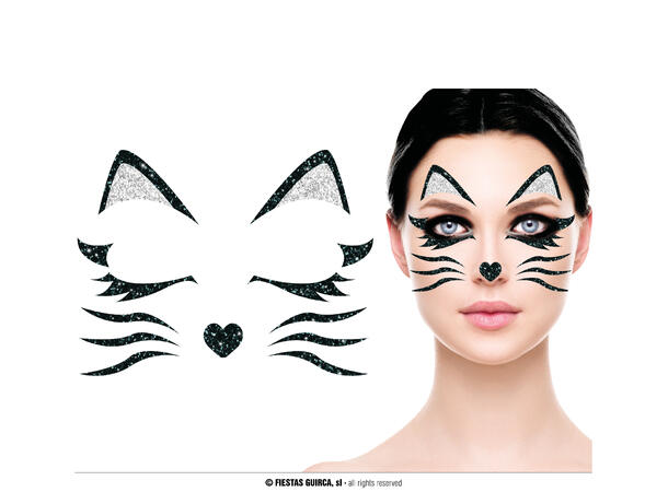Katt - Glitter face 1 Ark m/Selvklebende maske - 13x15cm 