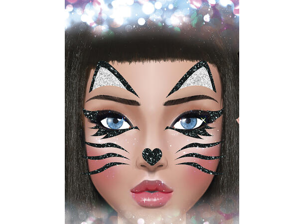 Katt - Glitter face 1 Ark m/Selvklebende maske - 13x15cm 