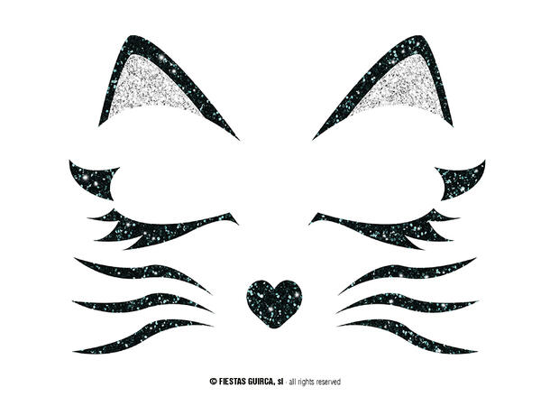 Katt - Glitter face 1 Ark m/Selvklebende maske - 13x15cm 