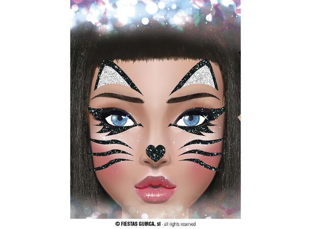 Katt - Glitter face 1 Ark m/Selvklebende maske - 13x15cm 