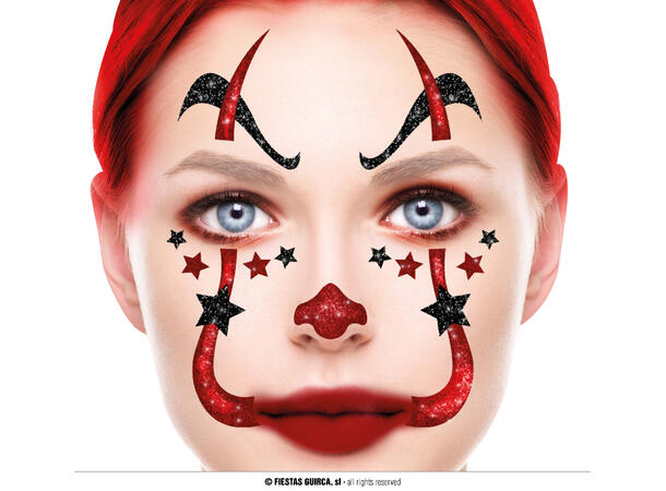 Klovn - Glitter face 1 Ark m/Selvklebende maske - 13x15cm 