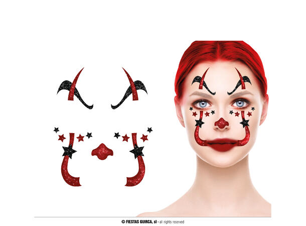 Klovn - Glitter face 1 Ark m/Selvklebende maske - 13x15cm 