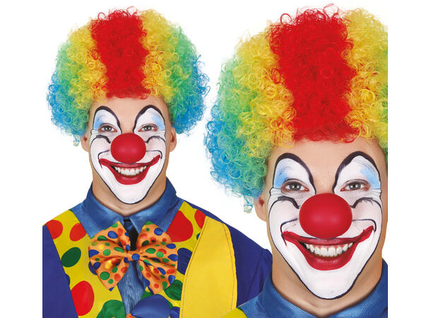 Klovneparykk m/krøller - Rainbow 1 Parykk i syntetisk hår til voksen 