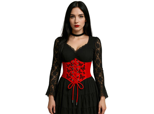 Korsett til voksen - Rød m/sommerfugler 1 Korsett i polyester - onesize 