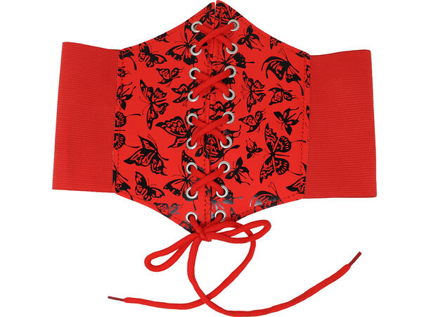 Korsett til voksen - Rød m/sommerfugler 1 Korsett i polyester - onesize 