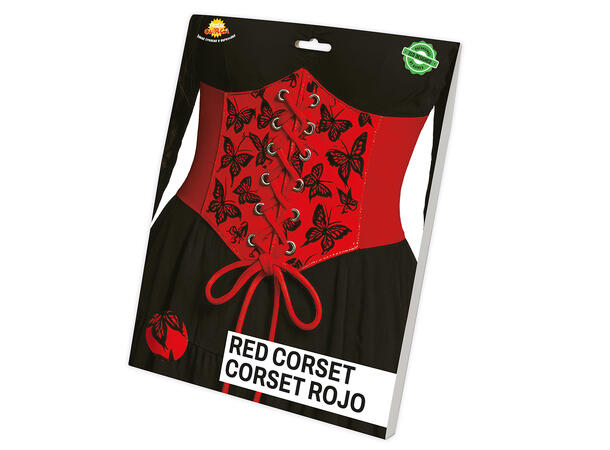 Korsett til voksen - Rød m/sommerfugler 1 Korsett i polyester - onesize 