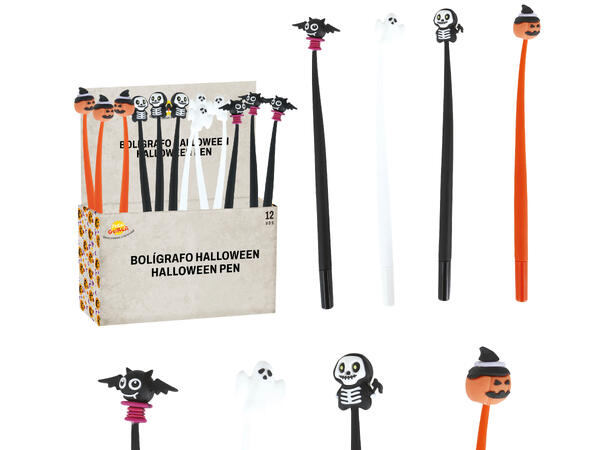 Kulepenner Halloween - 3 ass design Display med 12 penner i silikon - 22cm 