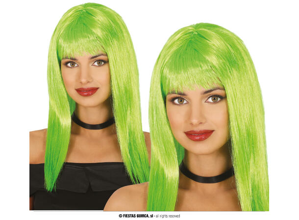 Lang parykk med lugg - Grønn 1 Parykk i syntetisk hår - 120gr - Dame 