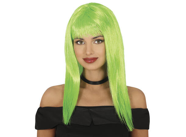 Lang parykk med lugg - Grønn 1 Parykk i syntetisk hår - 120gr - Dame 