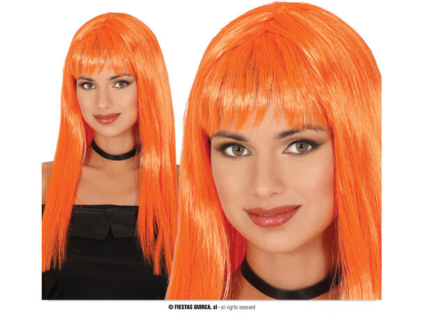 Lang parykk med lugg - Oransje 1 Parykk i syntetisk hår - 120gr - Dame 