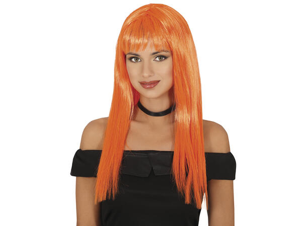 Lang parykk med lugg - Oransje 1 Parykk i syntetisk hår - 120gr - Dame 