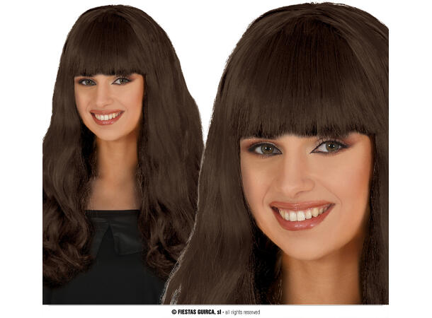 Lang rett parykk m/lugg - Brun 1 Parykk i syntetisk hår - Dame 