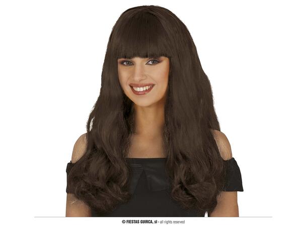 Lang rett parykk m/lugg - Brun 1 Parykk i syntetisk hår - Dame 