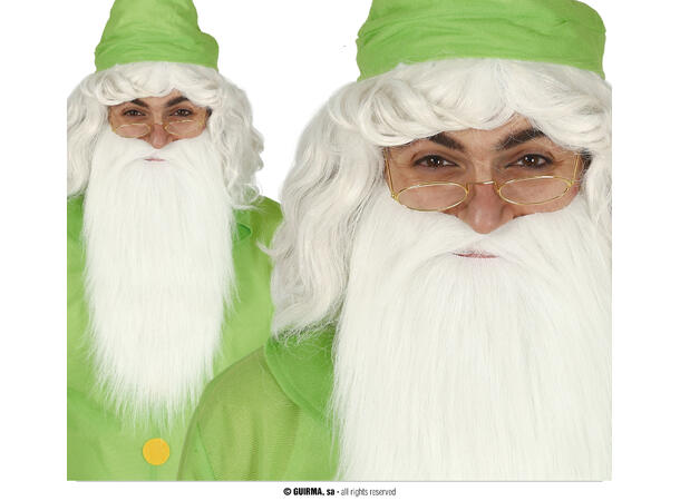 Langt hvitt skjegg m/bart 1 Skjegg i syntetisk hår 