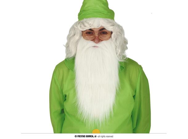 Langt hvitt skjegg m/bart 1 Skjegg i syntetisk hår 