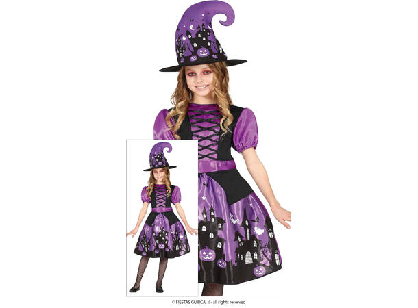 Lilla heks - Kjole og hatt 1 Barnekostyme til jente - Str 10-12 År 