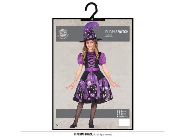 Lilla heks - Kjole og hatt 1 Barnekostyme til jente - Str 10-12 År 