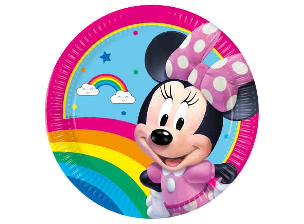 Minnie - Rainbow make me smile 8 FSC Plastfrie Tallerkener i papir 23cm