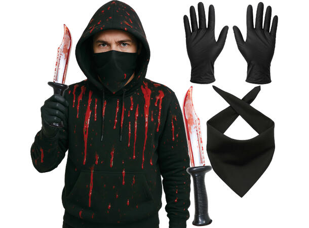 Mordersett - hansker, bandana, kniv 1 Sett med 3 deler 